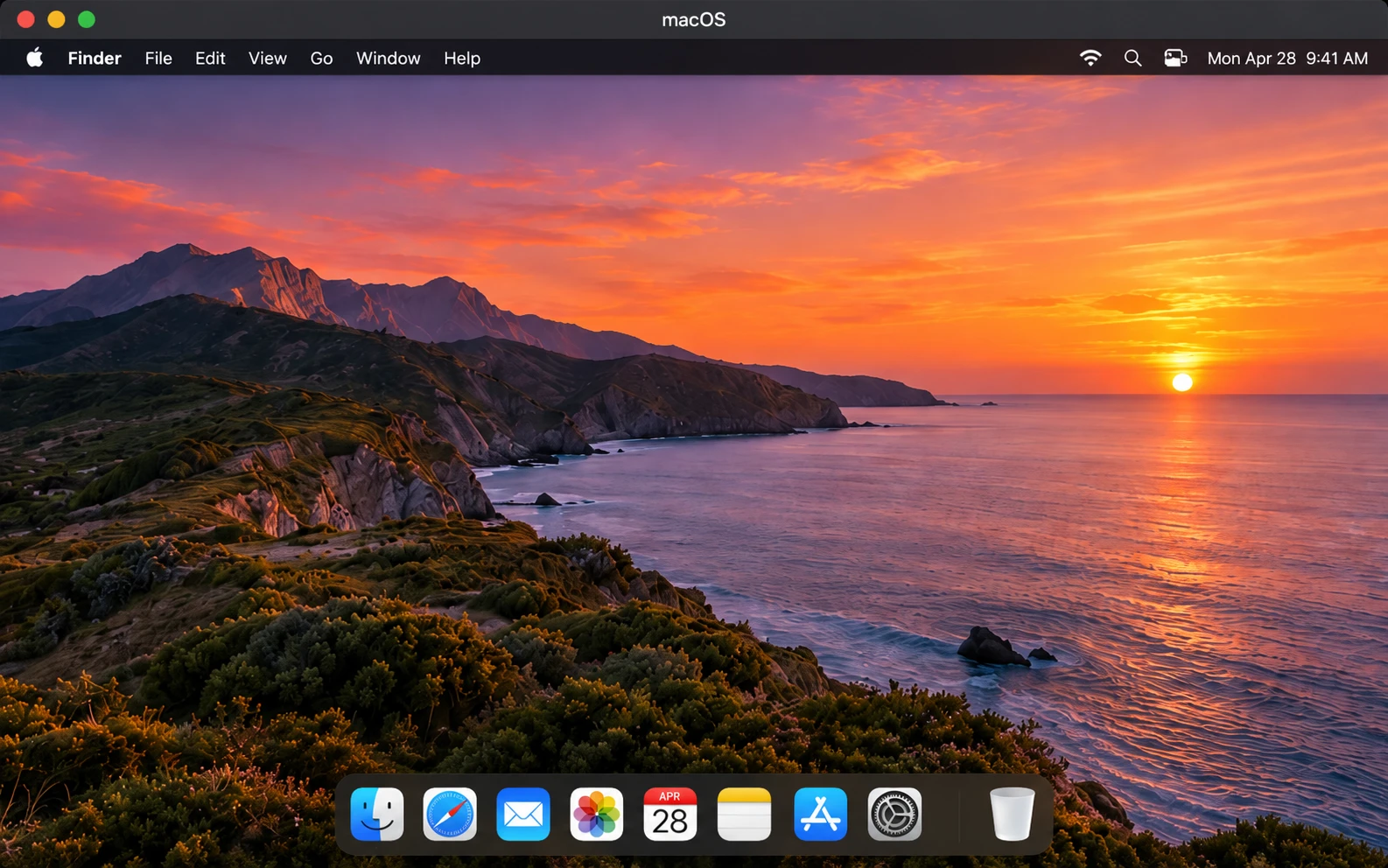 Illustrative macOS desktop with Windows and Ubuntu windows stacked behind it